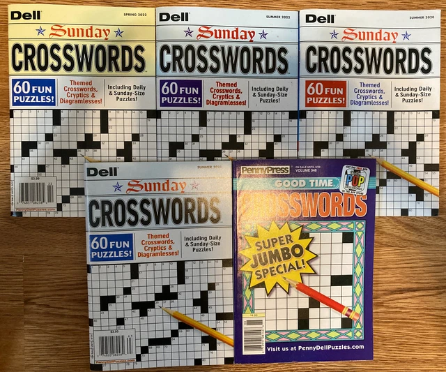 LOT OF 5 Dell Penny Press Crossword Puzzle Books SUNDAY GOOD TIME J22