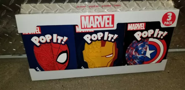 NIP Marvel Comics Pop It! 3 Pack Silicone Sensory Toy Spidey, Cap, Iron Man