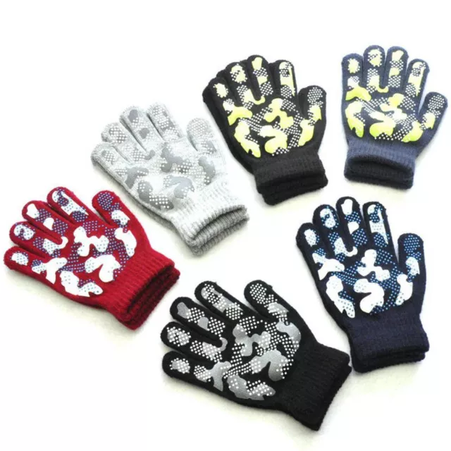 Soft Camouflage Non-slip Knitted Mittens Kids Gloves Cute Cartoon Thick Warm 2