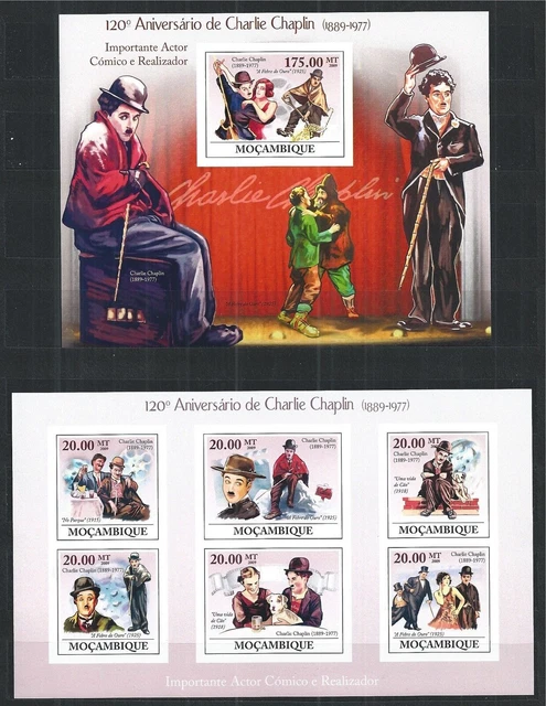 Mozambique 2009 Mini Sheet Block Set Imperf Actor Charlie Chaplin