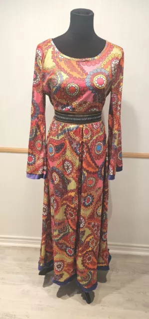 70s Hippie Style Dress Women M/L Multicolor Floral Flower Child