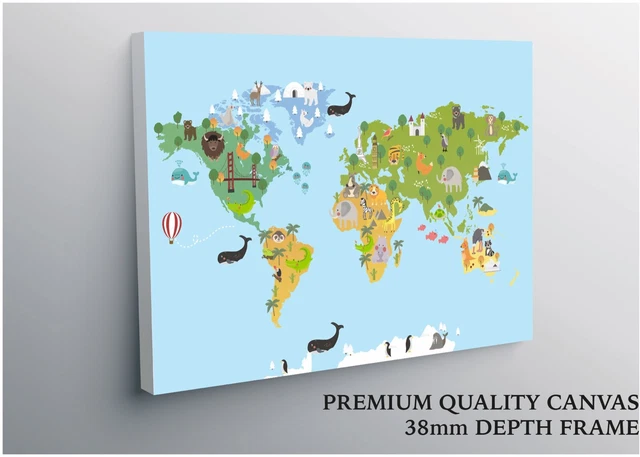 WORLD MAP OF Animals For Kids Education Large CANVAS Art Print Gift A0 ...