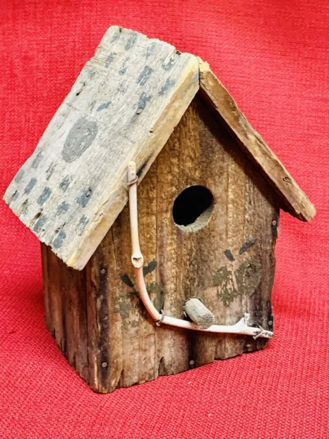 Vintage Naturally Aged Real Wood Hand Crafted Bird House 6”x 7”tall