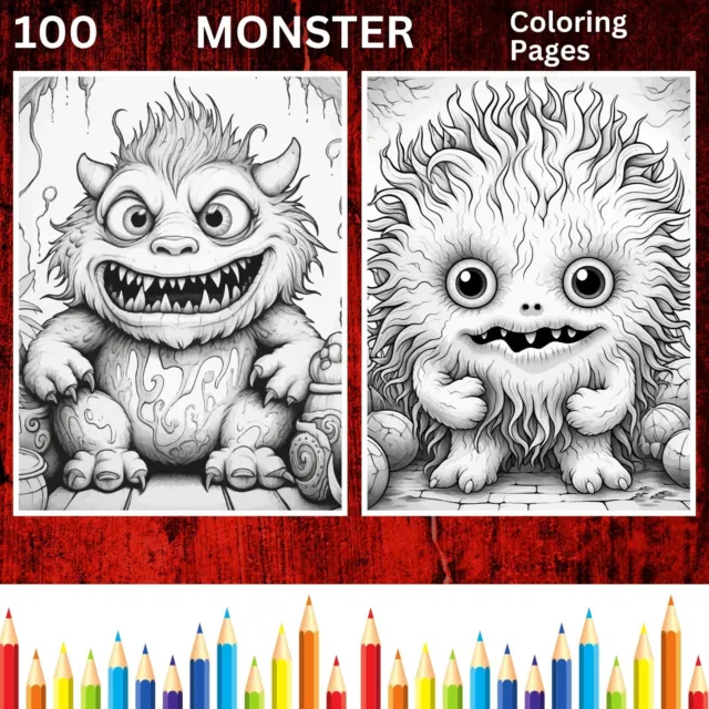 100 Monster Malbilder zum ausdrucken °Digital° & POD Erlaubnis (ENr. 8)