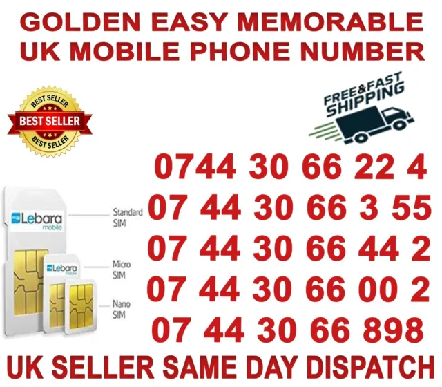 GOLDEN EASY MEMORABLE UK VIP MOBILE PHONE NUMBER/PLATINUM SIM( Lebara B 45 )