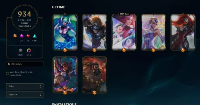 League of Legends account EUW 934 skins, all champions and silver rank