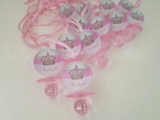 Princess Pacifier Necklace Baby Shower Game Favors 12 PINK Its a Girl Decoration