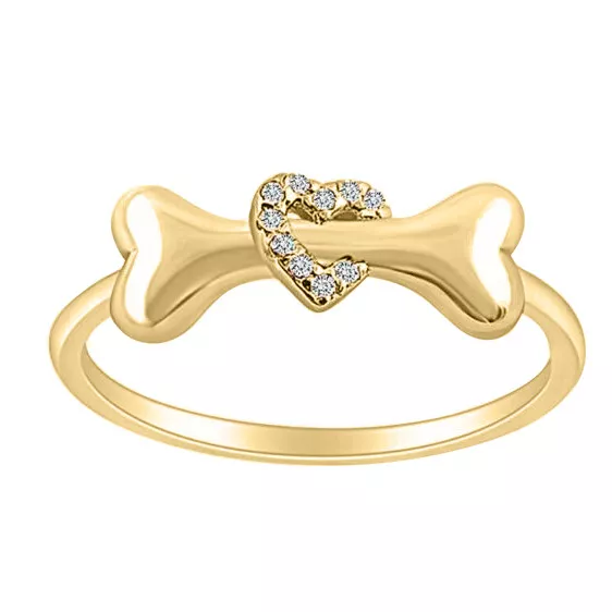 1/20ct Naturel Diamant Chien OS Coeur Promesse Bague 10K Argent Plaqué or Jaune