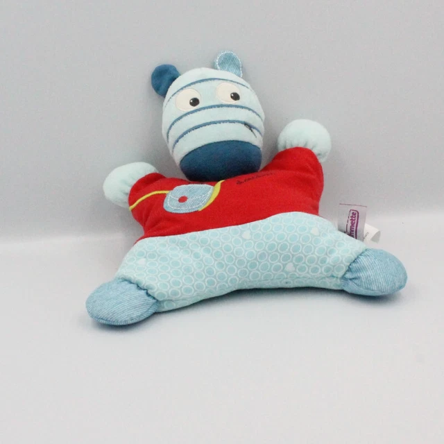 Doudou semi plat ane zébre bleu rouge POMMETTE - 23207