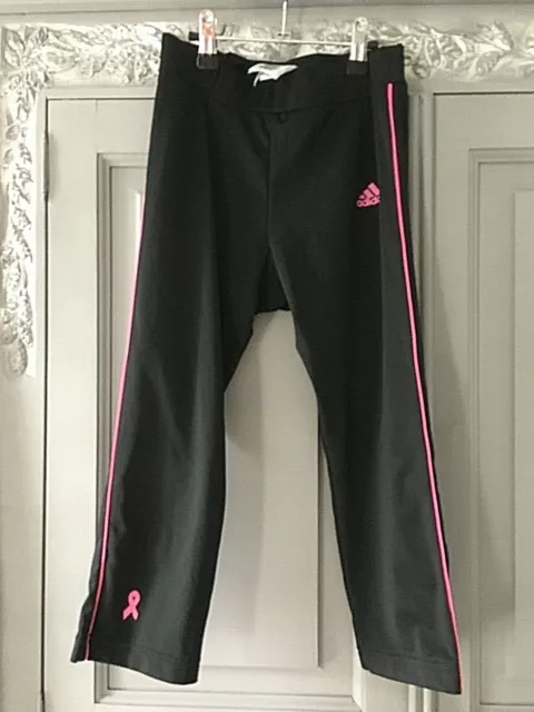 ADIDAS CLIMALITE LEGGINGS black with pink 10 Breast cancer awareness 3/4  £6.99 - PicClick UK