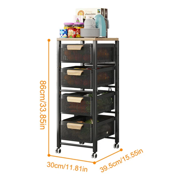 Organizador de carro rodante de almacenamiento de metal para cocina de 4/5 niveles con cajones estante para ruedas