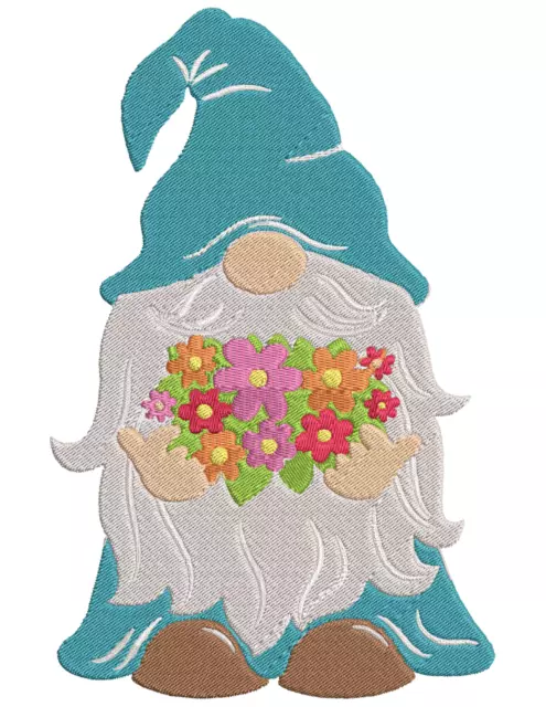SPRING GNOME WITH FLOWERS Embroidery Machine Design Pattern PES JEF HUS DST