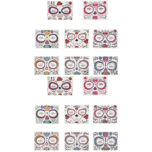 16 Pcs Face Art Tattoos Suger Skull Skeleton Sticker Stickers Child Body