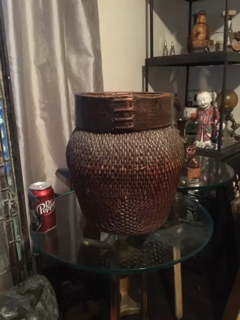 AUTHENTIC 19th CENTURY CHINESE / ASIAN WILLOW AN WOOD GRAIN BASKET PRIMITIVE