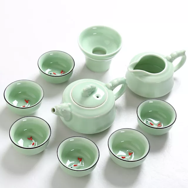 Chinese porcelain tea set fish relief ceramic gaiwan kungfu tea pot pitcher cups