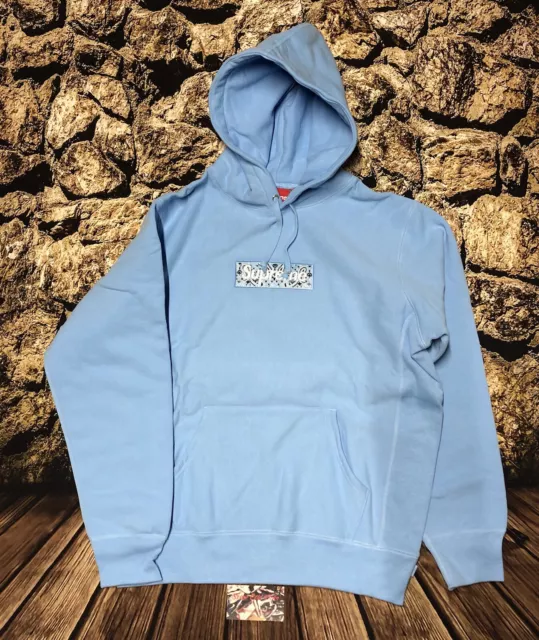 Supreme Bandana Box Logo Hoodie FW19 Light Baby Blue Size Medium