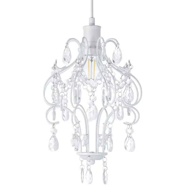 Matt White Shabby Chic Chandelier Style Pendant Ceiling Lamp Shade with Acryl...