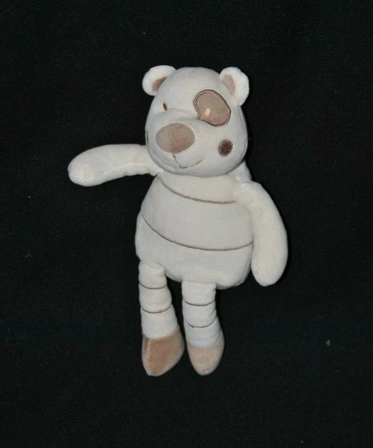 Peluche doudou ours VERTBAUDET blanc beige marron cocard 25 cm TTBE