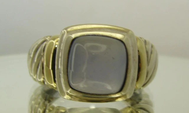 David Yurman Cable Band Sterling Silver & 14K Blue Cabochon Chalcedony Ring 6.5