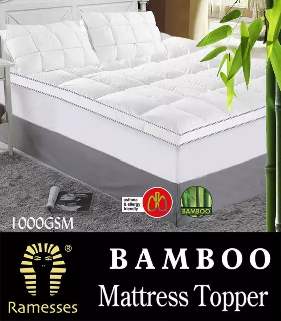 Luxury 1000GSM Bamboo Mattress Topper All Sizes Machine Washable