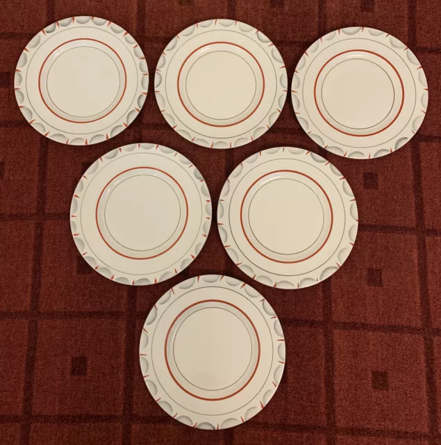 6 Myott Son & Co Ltd Side Plates 8” Hand Painted Red & Grey (Lot 2)