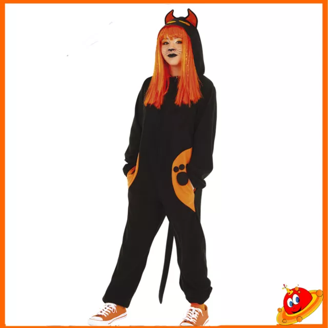 Travestimento Halloween Costume Bambina/o Ragazza Kigurumi Gatto Gattina Tg 5-10