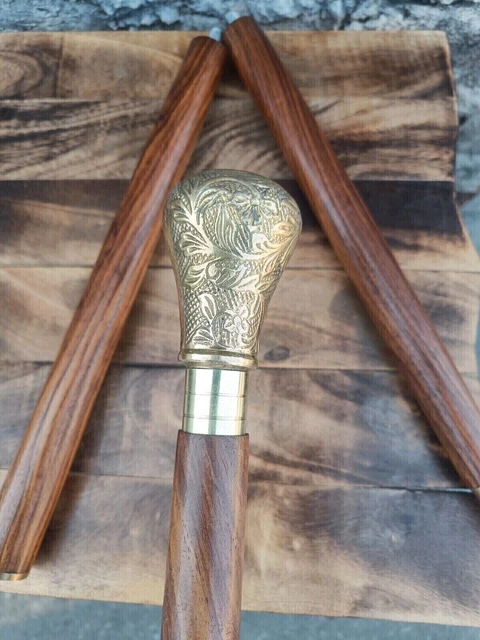 bâton de marche en bois victorien vintage avec poignée en laiton massif...