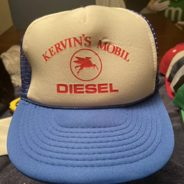 Vintage Mobil Pegasus Trucker Hat Snapback Oil Gas Kervin’s Mobil Diesel
