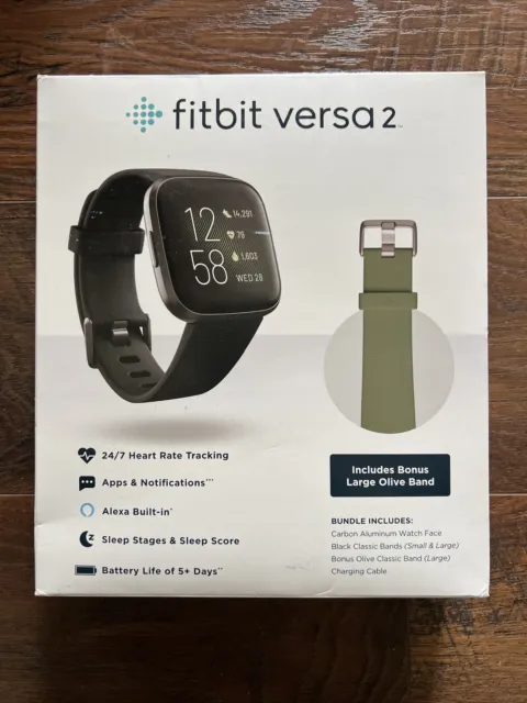 Fitbit Versa 2 Smartwatch Carbon (Black) with Bonus Bands (Olive) - 131