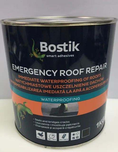 NEGRO, techo emergencia un abrigo reparación pintura impermeabilización inmediata 1 kg Bostik**