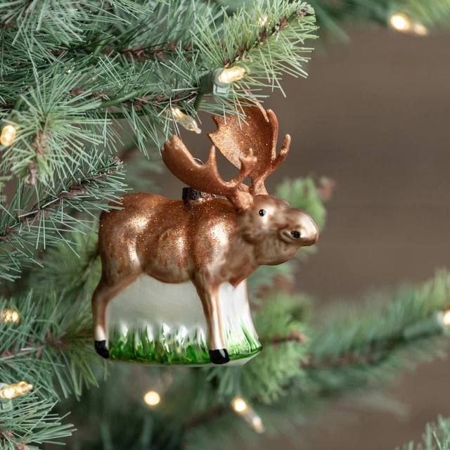 Ragon House 4" Painted Glass Woodland Moose Christmas Ornament Ragon House 4" Painted Glass Woodland Moose Christmas Ornament