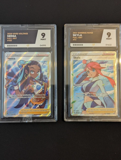 Pokémon Skyla & Nessa Full art Graded Ace 9 bundle. Full Art Trainer Card Mint