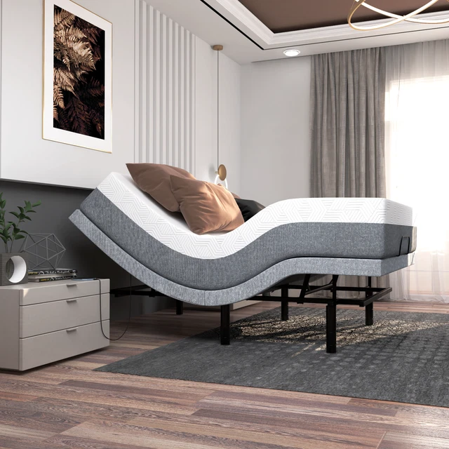 QUEEN SMART ADJUSTABLE Bed Frame with 12" Mattress USB, Remote