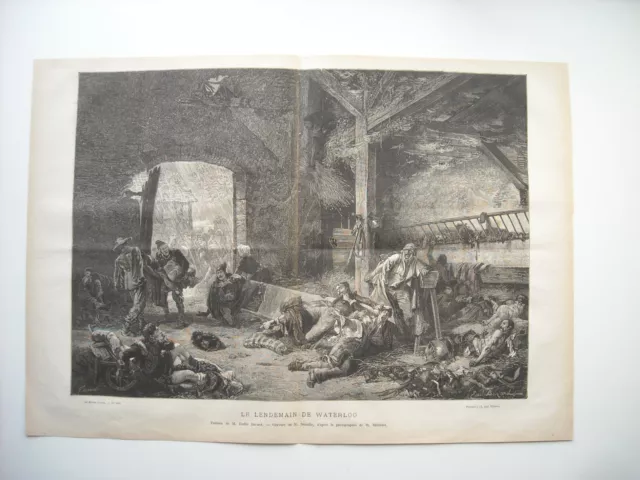 Gravure 1876. Le Lendemain De Waterloo. D’apres Le Tableau De M. Emile Bayard.