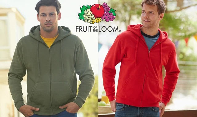 FELPA cappuccio zip Classic FRUIT OF THE LOOM UOMO manica Cotone ZIP HOODIE