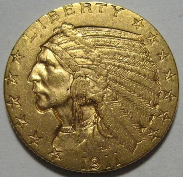 = 1911 AU/BU $5 Indian Gold Piece, Low Mintage 914K, FREE Shipping