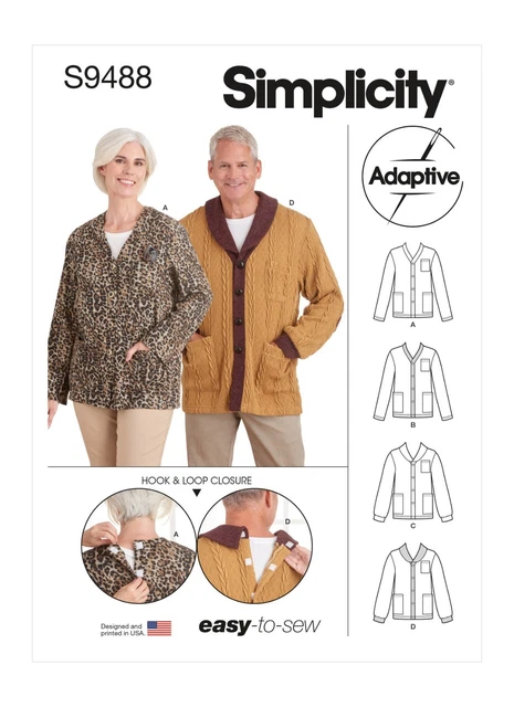 SIMPLICITY 9488 UNISEX CARDIGAN Sewing Pattern Disabled Adaptive ...