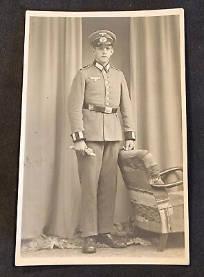 WW2 WWII German army military soldiers photo Postcard w Visor cap hat + straps
