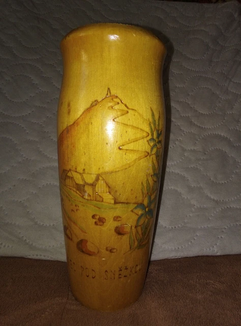 Hand made Carved Detailed Wood Vase Vintage