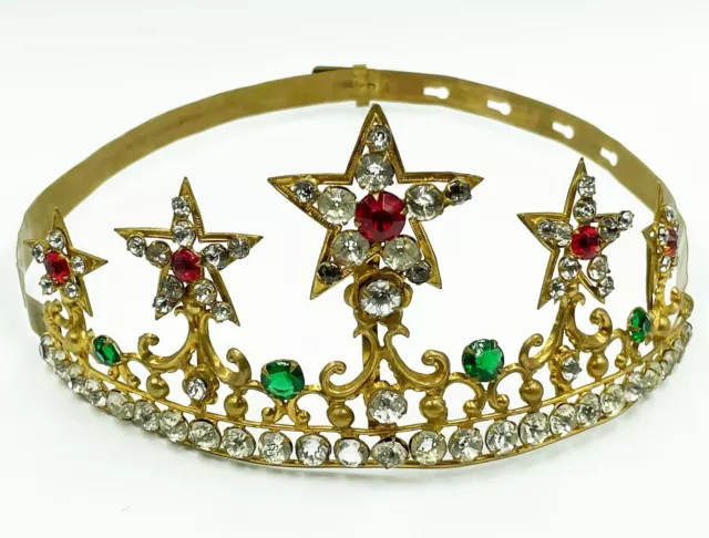 RARE Antique Jeweled Crown/Tiara*Paste Rhinestones*Brass Frame*Signed*Early 1900