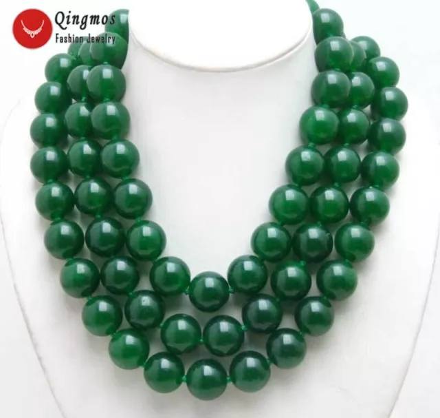 18mm Round Natural Sky Blue Jade Necklace for Women 3 Strands Stone Jewelry 18"