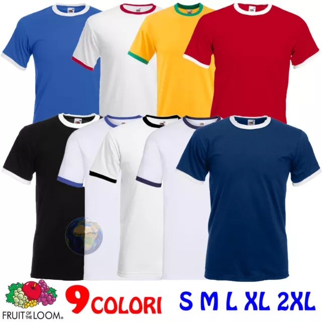 T-shirt RINGER da UOMO Maglia FRUIT OF THE LOOM Maglietta BICOLORE Maniche CORTE