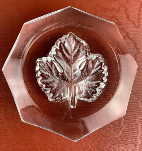 Lalique Maple Leaf Paperweight Frosted Clear Crystal Script Signed France Flaws