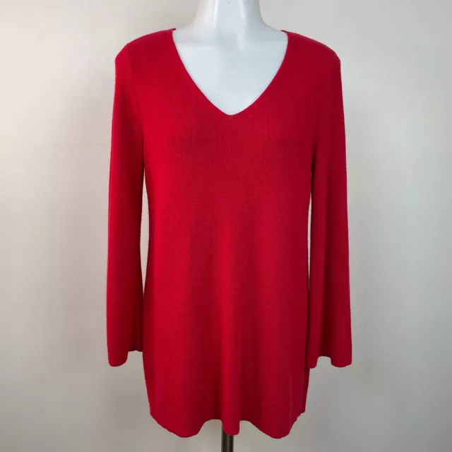 Chico's Tunic Sweater 0 Women's Small Red V-Neck Long Sleeve Pullover