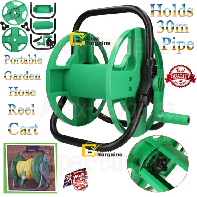 Portable Garden Hose Reel Water Pipe Trolley Cart Free Standing Holder Takes 30m