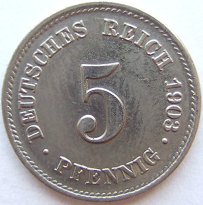 Pièce de Monnaie Reich Allemand Empire 5 Pfennig 1903 E En Uncirculated