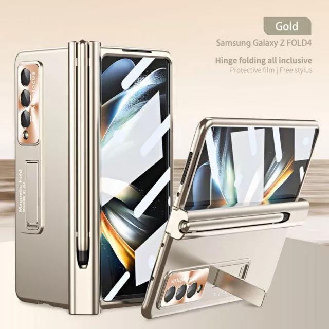 Plating Hülle+Pen für Samsung Galaxy Z Fold5 Fold4 Fold3 Magnet Glas Schutz Case