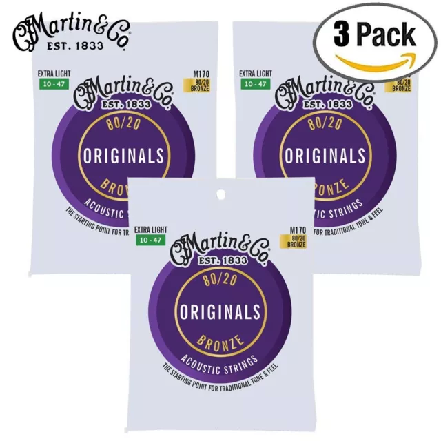 Acoustic Guitar Strings 3 PACK By Martin M170 Bronze Extra Light 10-47's