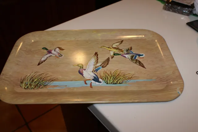 Small Vintage METAL TRAY WITH Flying Geese 14"X9" SOME MINOR SCRATCHES