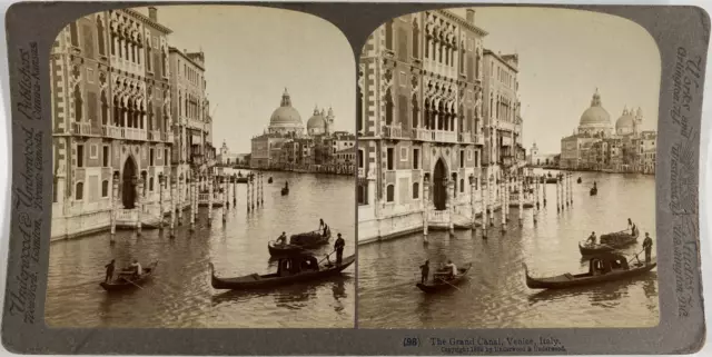 Italie, Venise, le Grand Canal, Vintage print, ca.1880, Stéréo Tirage vintage, l